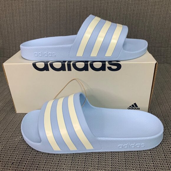 Adidas Adilette Aqua Slides Womens Size 9 Light Blue & White Stripes Slip-on - Picture 1 of 8